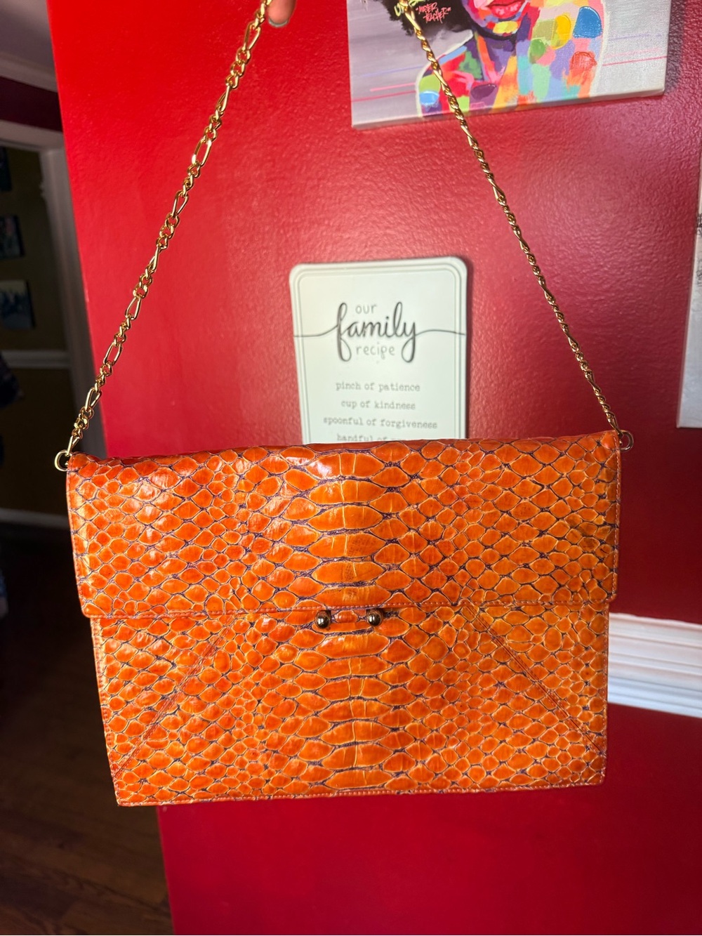 MCM Orange Embossed Leather shoulder Bag - Picture 2 of 14